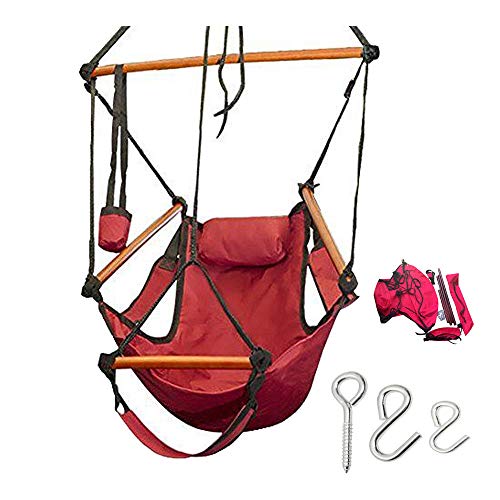 Hammock Hanging Chair Air Deluxe Sky Swing Outdoor/Indoor Chair Solid Wood 265lb(Red)