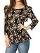 Allegra K Woman Scoop Neck 3/4 Puff Sleeves Printed Peplum Top