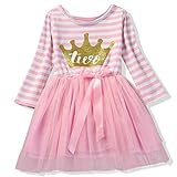 NNJXD Girl Shinny Stripe Baby Girl Long Sleeve Printed Tutu Dress Gold&Light Pink 13-24 Months