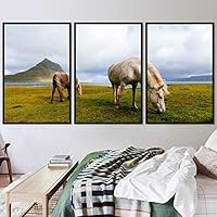 3 Piece Framed Canvas Wall Art A Friend with Me Animals Farmhouse Fun Horse Living Room - 16