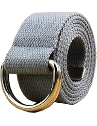 Canvas Web Belt Double D-ring Buckle 1 1/2 Inch Extra Long Metal Tip Solid Color