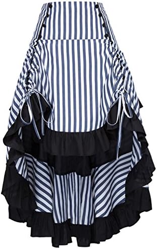 Beverflyca New Summer Autumn Women Victorian Gothic Skirt Sexy Striped Irregular Ruffles Vintage Party Punk Skirts 1 Striped Dress L