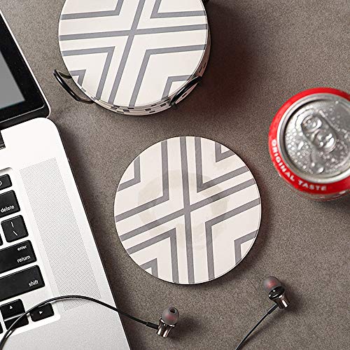 image for LIFVER Coasters for Drinks, Grey-line Style Absorbent Stone Coaster Se