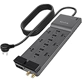 Belkin Surge Protector Power Strip w/ 12 AC Outlets & 8ft Long Flat Plug, UL-listed Heavy-Duty Extension Cord for Home, Offic