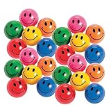 Kicko Rubber Smile Face Bouncing Balls - Pack of 24-1 Inch Assorted Colors - Mini Smiley Hi-Bounce Balls - for Kids Boys and Girls Party Favors, Bag Stuffers, Fun, Toy, Prize