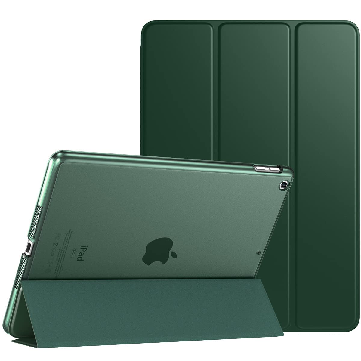 Visaccy Case Compatible with iPad 9th Generation 2021 10.2 inch / 8th 2020 / 7th 2019 with Pen Holder [Auto Wake/Sleep] Semi-Transparent Soft TPU Case, Dark Green