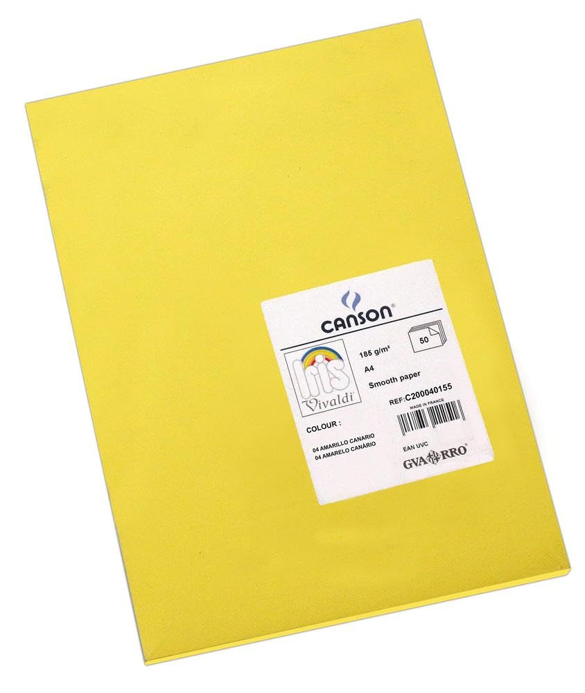 Canson Iris Vivaldi A4 185 GSM Smooth Colour Paper - Canary Yellow (Pack of 50 Sheets)