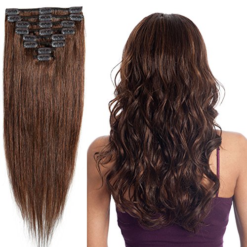 Standard Weft 24 Inch 120g Medium Brown Clip in 100% Real Remy Human Hair Extensions 8 Pieces 18 Clips