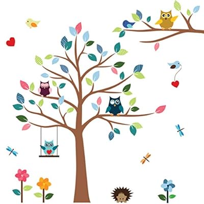 Timber Artbox Cheerful Nursery Wall Decals with Owls & Tree - Best Décor for Kids Room, Nursery & Playroom