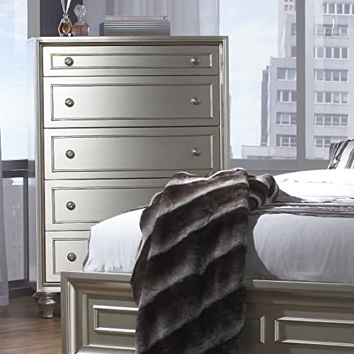 5 Drawer Bedroom Dresser Made of Wood in Platinum Finish 54'' H x 38'' W x 19'' D in.