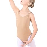 TENVDA Girls Seamless Camisole Undergarment Leotard Nude White Bodysuits Size 3-14 Years Old for Ballet Dance Gymnastics