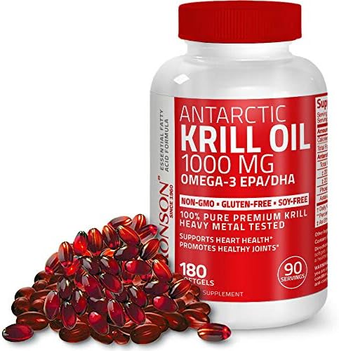 Bronson Krill Oil 1000 mg with Omega-3s Astaxanthin EPA DHA, 180 Softgels