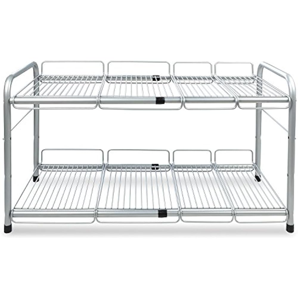 2 Tier Under Sink Expandable Shelf Organizer, Storage Rack (Silver