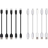 JuSoFU 10-Pack Multi Short USB Cables & TypeC-C Cables for Charging Stations Compatible/w iPhone16 &15, iPhone5-14/ iPads/iPad mini/iPad Pros/Samsung Moblies & Tablets/Pixel & Nexus/HTC/Sony(Black)