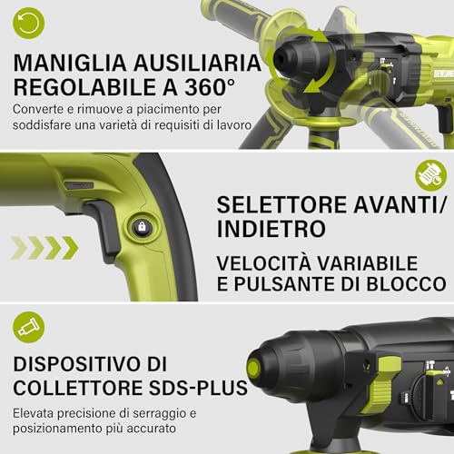 DEWINNER Hammer Punch 1100 W 3.4 J, 0-1500 RPM/5500 BPM with 4 Functions and Safety Clutch, 20 Accessories Including Concrete Hole Saws, Variable Speed, Concrete, Steel, Wood