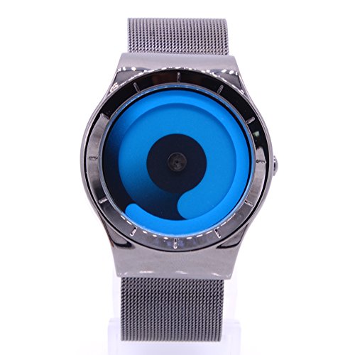 Stylish Stainless Steel Mesh Band Men's Watches Genuine Leather Women's Quartz Wrist Watch with Unique Gradient Colors Design (Black Grid)