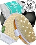 Dry Brushing Body Brush Cellulite Massager - Exfoliating Bath & Spa Scrubber for Shower with Natural Boar Bristles - Scrub Away Dead Skin and Toxins, Stimulate Lymphatic System