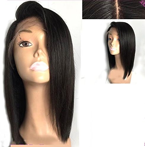 V'NICE Brazilian Virgin Hair Glueless Bob Lace Front Wig Straight Short Human Hair Wigs with Side Part Natural Black Hair (12 inches)