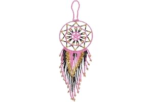 MIA JEWEL SHOP Multicolored Seed Bead Dream Catcher Star Beaded Dangle Fashion Handmade Ornament Traditional Native Home Décor Wall Hanging Decoration (Pink/Burgundy/Gold)