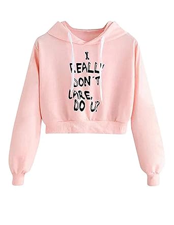 Bauchfreier Pulli Mädchen, Damen Hoodie Pullover Brief Drucken Casual Langarm Kapuzen Sweatshirt Kapuzenpullover Kurz Crop To