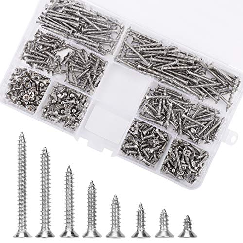 400 Stück M3 Flachkopf-Blechschrauben Kit, 304 Edelstahl Kontermutter Holzgewinde Nägel Kreuzschlitzschrauben Sets mit…