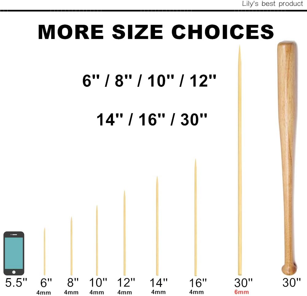 HOPELF 14" Natural Bamboo Skewers Sticks for BBQ，Kabob，Grilling，Barbecue，Kitchen，Roasting，Marshmallows，Plant Stakes，Crafting.Φ=4mm, More Size Choices 6"/8"/10"/12"/16"/30"(100 PCS) : Garden & Outdoor