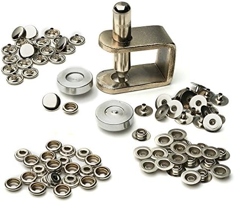 Snap Setter Tool for Fastening and Replacing Snaps, Repairing Boat Covers, Canvas, Tarps (25 Nickel Snaps Included)