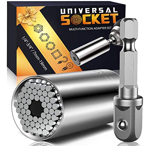 Universal Socket Tools Gifts for Men Dad - Socket Set with Power Drill Adapter, Super Universal Socket Grip Gadgets for Men, Tool for Men Women Husband Boyfriend, Stocking Stuffers for Men(7-19mm)