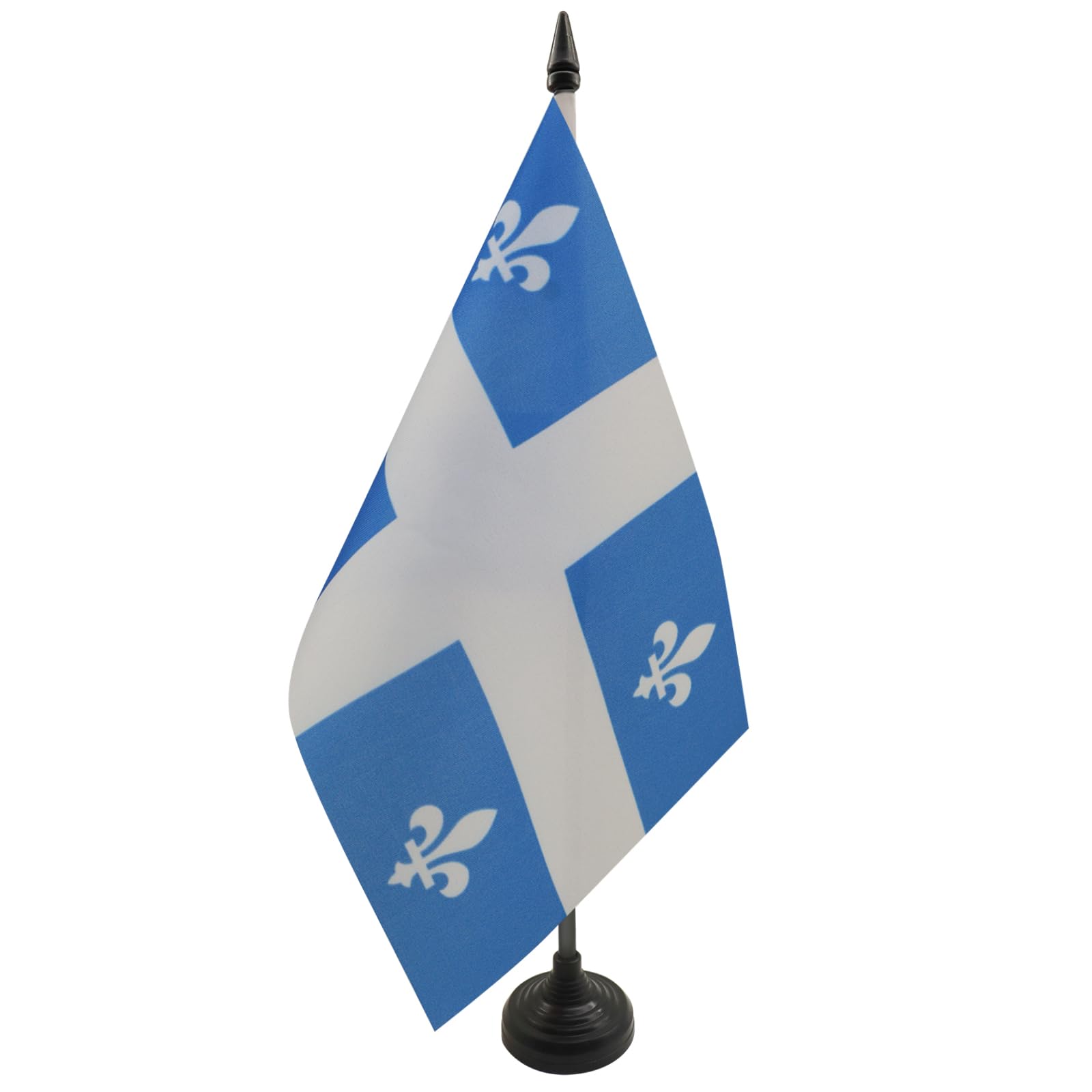 AZ FLAG Quebec Table Flag 5'' x 8'' - Canadian region of Quebec Office Decoration 100% Polyester 21 x 14 cm - Mini Desk Flag with Pole and Black Plastic Base