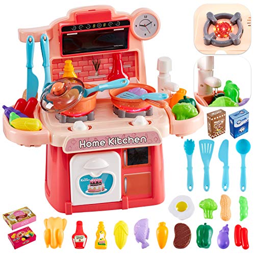 HERSITY Kinderküche mit Sound Licht Spielküche Zubehör Herd Spielzeug Lebensmittel Kinder Küchenspielzeug Geschenke für…
