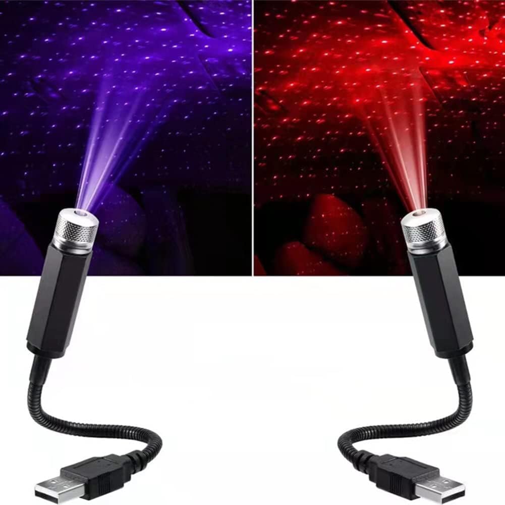 Gowxs 2Pcs Mini LED Projection Lamp Star Night, USB Plug Night Light, Romantic Projector Light Durable Mini Projection for Car, Bedroom, Living Room, Party (Red andPurple)
