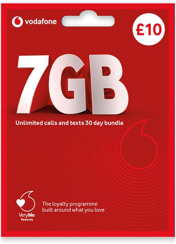 love 2 surf Vodafone UK Prepaid SIM £10 Bundle 7GB Data Unlimited Mins Texts