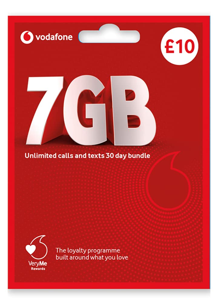 Vodafone SIM Card UK PREPAID PAYG £10 Bundle - 7GB + Unlimited Mins & Texts