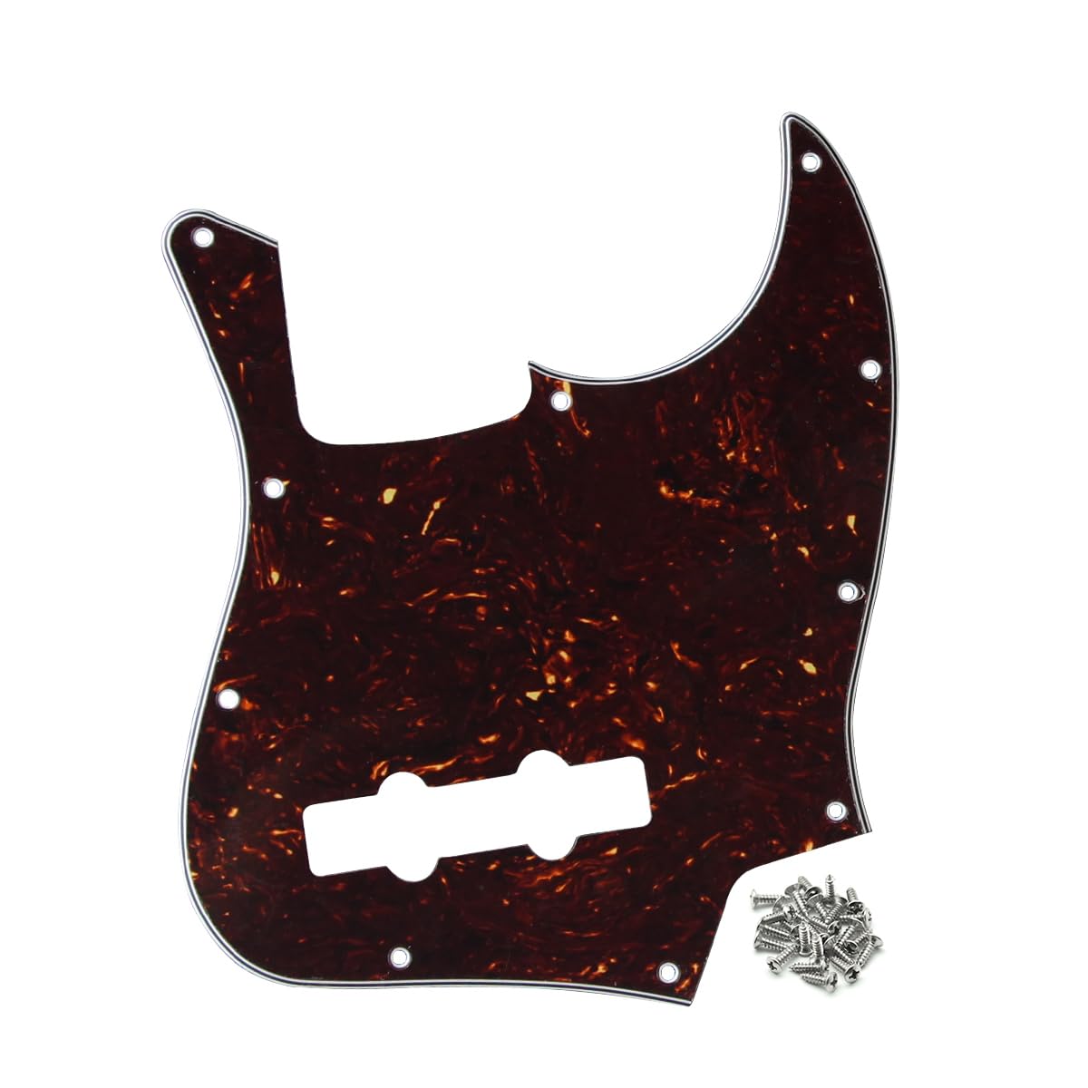 FLEOR 10 Hole JB Bass Pickguard 4Ply Scratch Plate without Truss Rod Notch for USA/Mexican Standard 4 String Model JB Bass Guitar, Brown Tortoise Shell