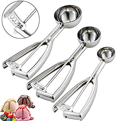 Ice Cream Scoop - Ice Cream Scoop with Trigger Stainless Steel Multi-Function for Ice Cream and Fruit 3PCS 4/5/6cm Set