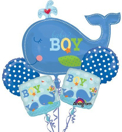 Ahoy baby boy whale 5 balloon bouquet kit - baby shower
