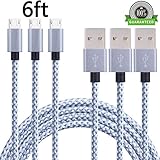 ONSON Android Charger Cable,3Pack 6FT Long Nylon Braided High Speed 2.0 USB to Micro USB Charging Cord Fast Charger Cable for Samsung Galaxy S7/S6/Edge,Note 5/4/3,HTC,LG,Nexus(Gray White)