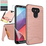 NiuBox LG G6 Case,LG G6 Card Case with HD Screen Protector, [Card Slot Wallet Fits 2 Cards] [Kickstand] Dual Layer Hybrid Shock Absorption Protective Phone Case for LG G6 (Verizon 2017) - Rose Gold