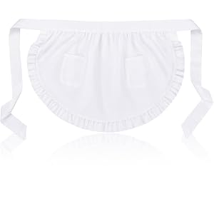 Acrbeli White Half Apron, Adjustable Apron for Servers with Pockets