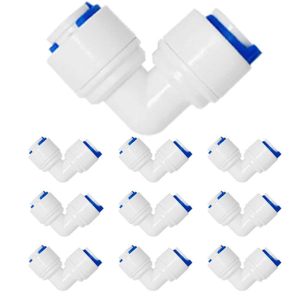 RO Water Filter Fitting, Elbow Quick Plug Connection, for 3/8 Inch (9.5 mm) Hose, Fridge Hose, Water Hose, Pack of 10
