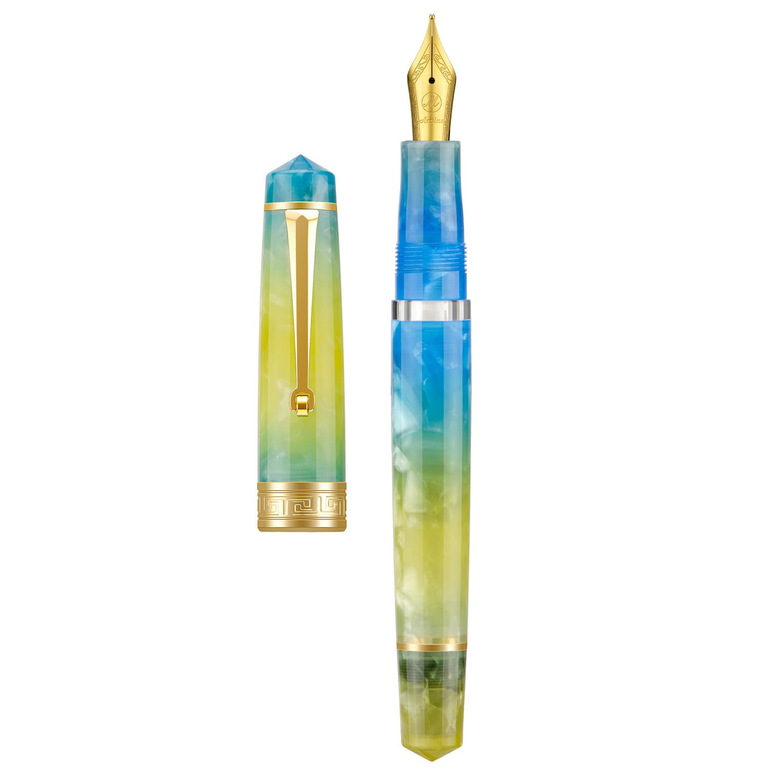 Asvine P20 Piston Fountain Pen Gradual Yellow Resin, Iridium Extra Fine Nib Gold Trim Smooth Writer Collection with Case Set — image 1