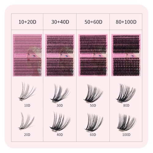ANNAFRIS False Eyelashes 30D+40D Eyelashes Hair to Hair D Curl 8-18mm Cluster Lashes Natural DIY Eyelashes(30D+40D)