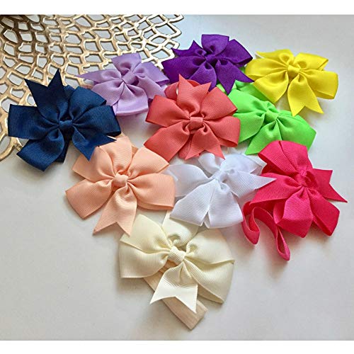 3 Inch Grosgrain Ribbon Hair Bows Headbands for Baby Girls Infants Kids and Toddler 10piece (10pcs Random Color)