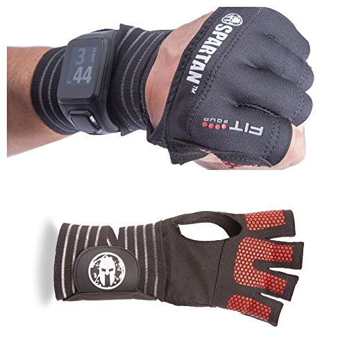 Spartan Race OCR Slit Grip Gloves by Fit Four | Obstacle Course Racing & Mud Run Hand Protection | Wrist Support With Slit for Fitness Watch (Black/Red, Extra Small)