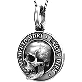 Caiyao 3D Skull Pendant Necklace for Men Memento Mori Goth Punk Carpe Diem Inspirational Gifts-A