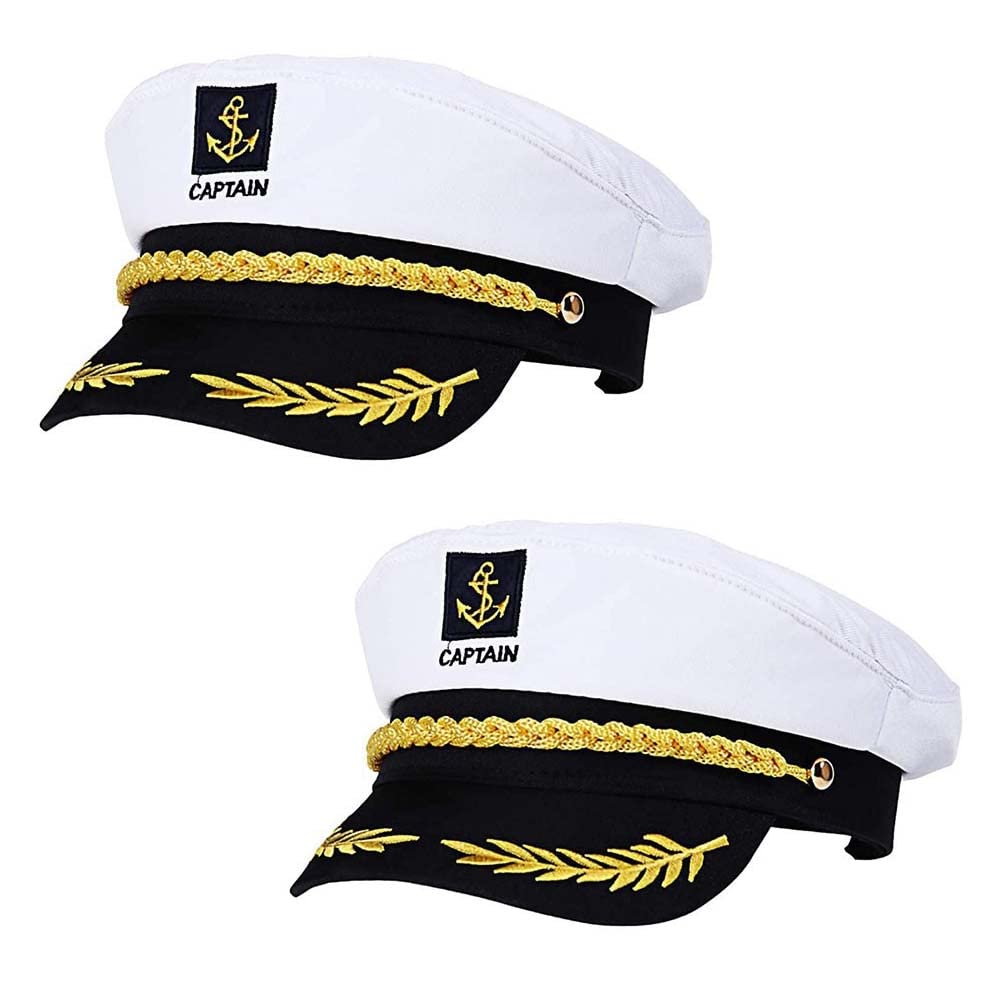 HPMAISON 2 Pieces White Navy Sailor Hat Adjustable Yacht Captain Hat Sailor Suit Embroidered Accessories Clothing Party Adult Halloween Brotherhood Decoration Present Yacht Hat Bachelor Party — image 1