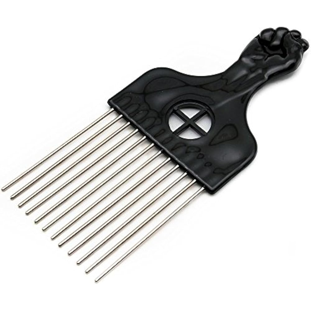  Afro  Pick  Lift Black Fist Metal Hair  Comb Detangle Wig 