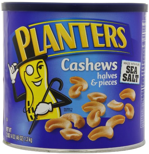 Planters Cashew Halves and Pieces made with Pure Sea Salt, 46-Ounce Tins (Pack of 2)