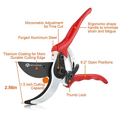 wsiiroon Pruning Shears Sharp Bypass Garden Pruning Tools, High Carbon Steel Blade, Ergonomic Angled Design, Durable, Comfortable, Best Hand Pruner for The Garden