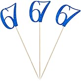 Blue Glitter 67th Birthday Centerpiece Sticks, 12-Pack Number 67 Table Topper Anniversary Party Decorations